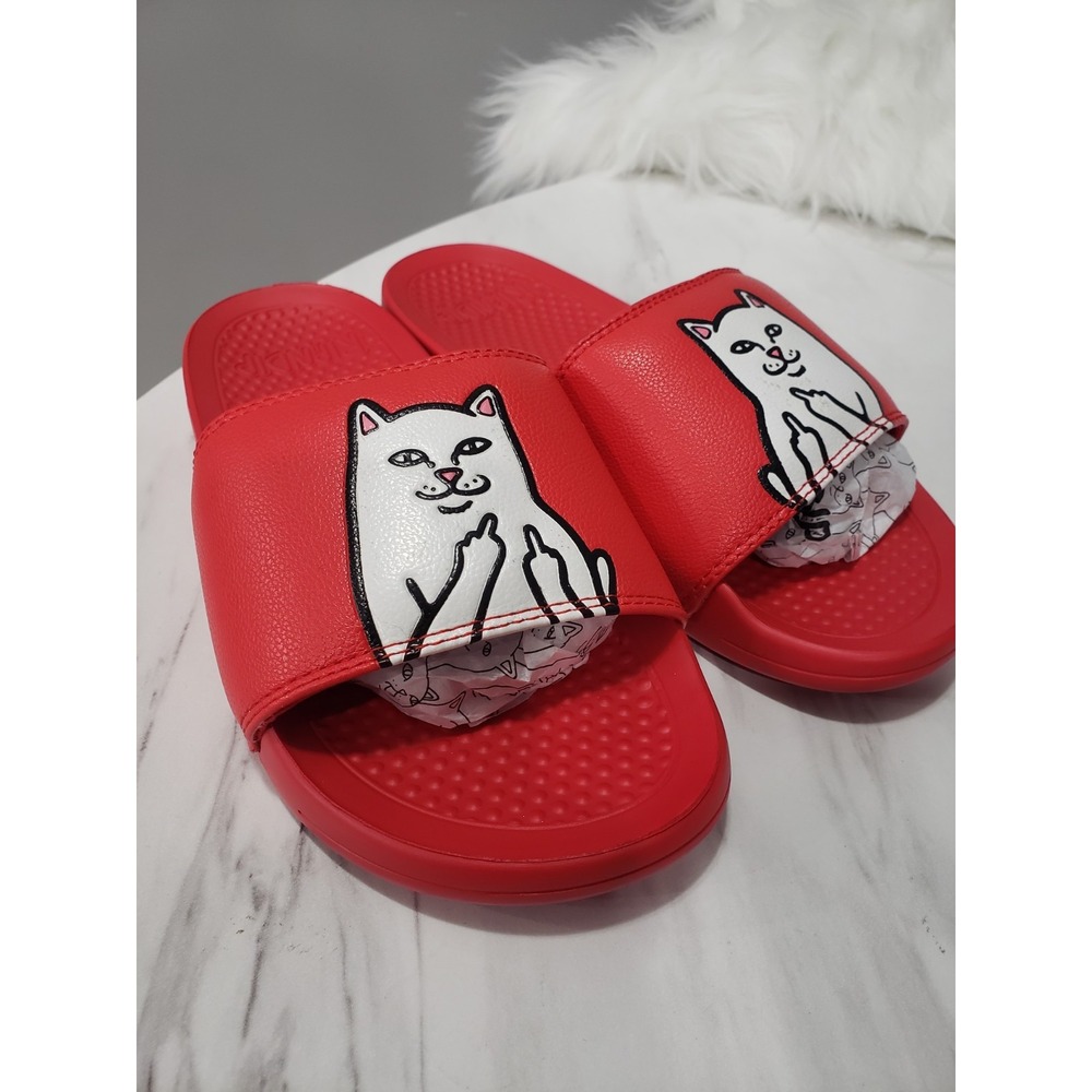 NEW NO BOX Ripndip Lord Nermal Slides Red Cat Graphic Mens 8 Womens 9.5 Sandals